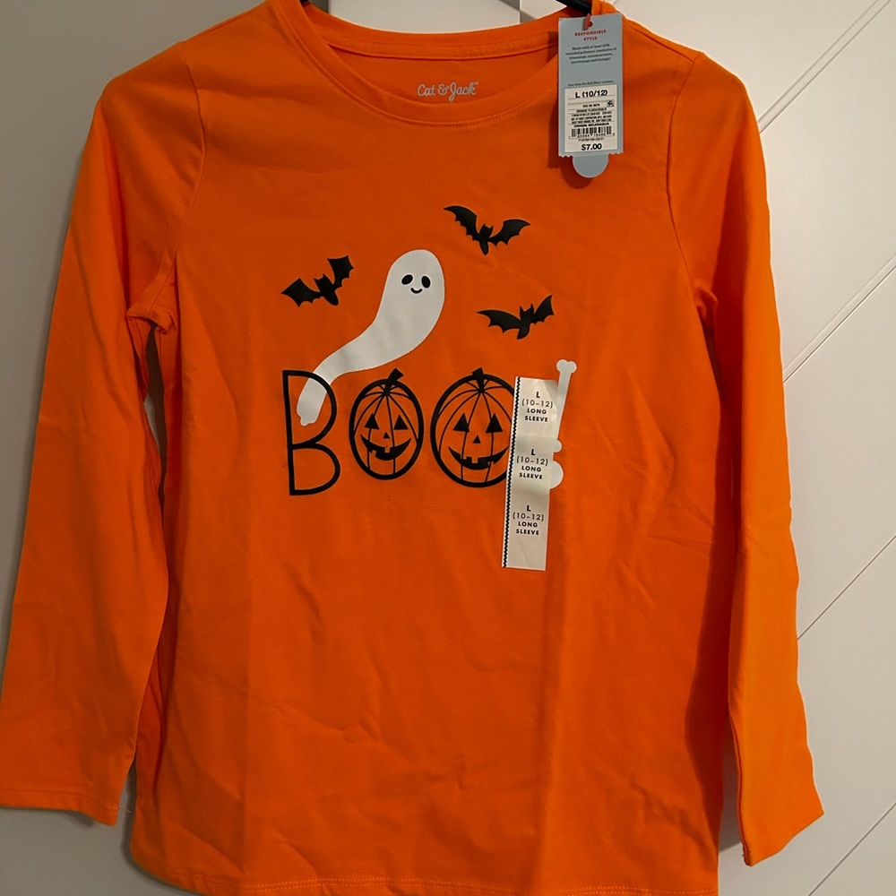 Cat & Jack orange Halloween shirt. Girls size 10/12. BNWT